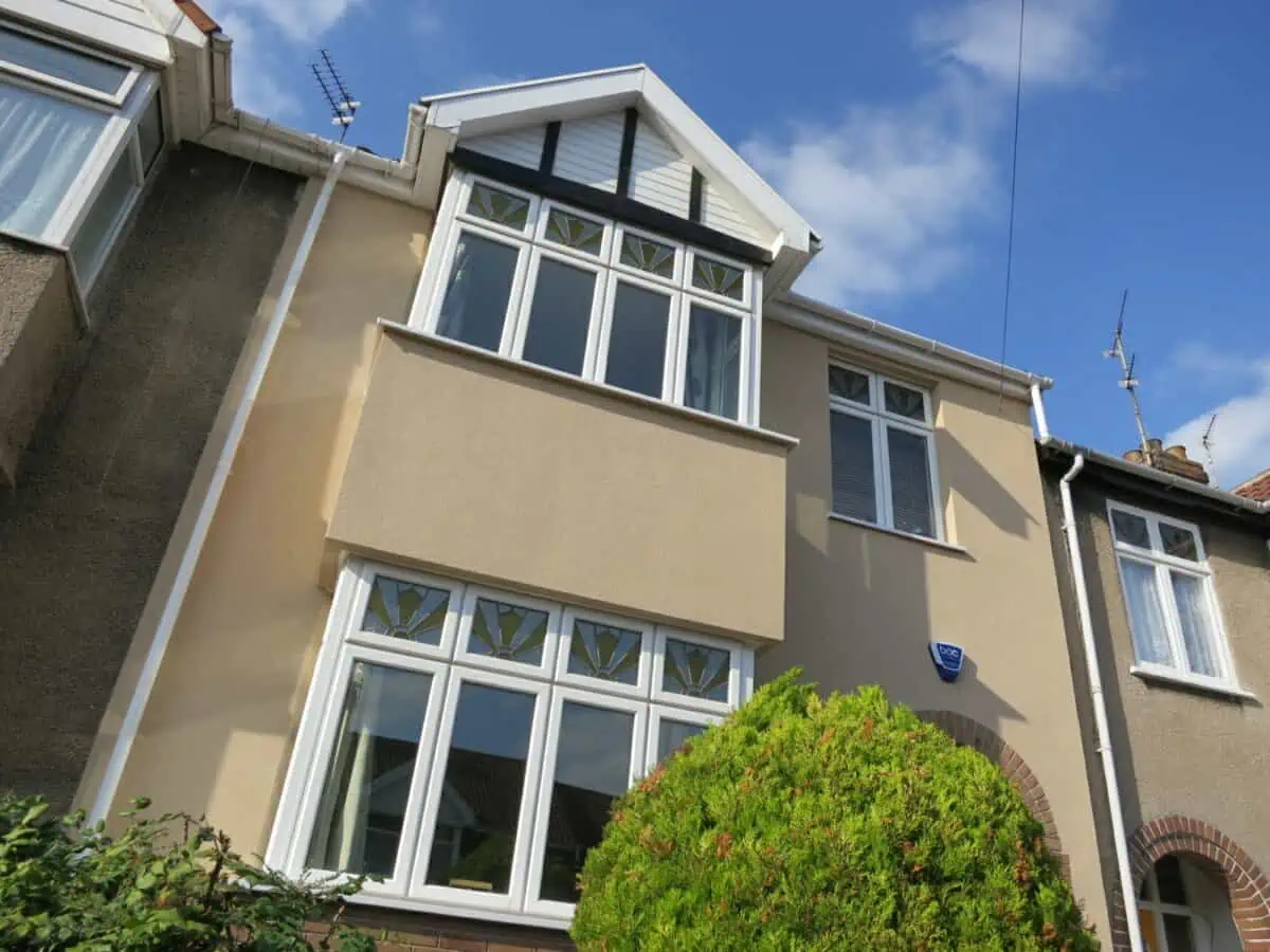 The front of an Edwardian house that has had solid-wall insulation applied.