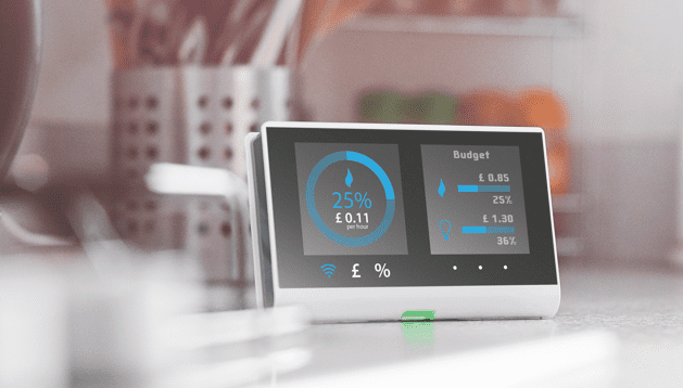 An energy monitor on a kitchen work top