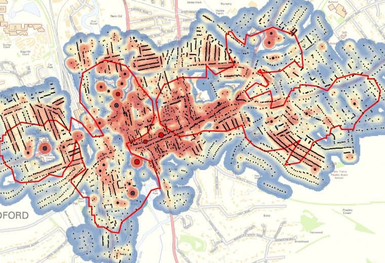 Heat map of the central Guildford area.