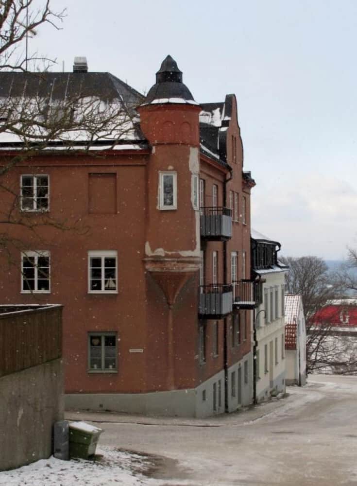 Outside of an apartment building in Visby, Sweden