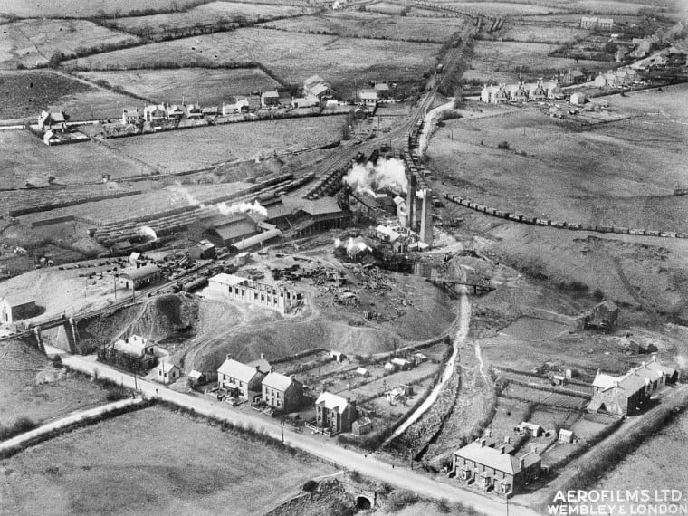 A black and white picture of an aerial view of Wales