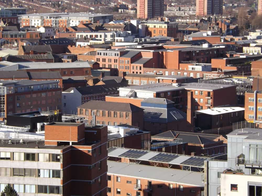 Aerial view of rooftops in Birmingham to see solar PV potential