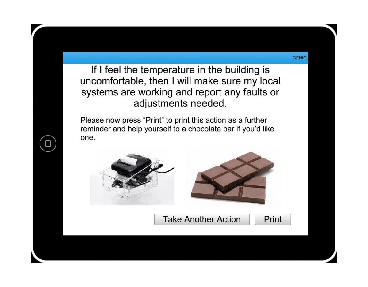 An image showing how the e-Genie application works on an iPad.