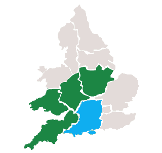Map of England and Wales showing areas falling within the distribution networks of SSEN (blue) and National Grid (green)