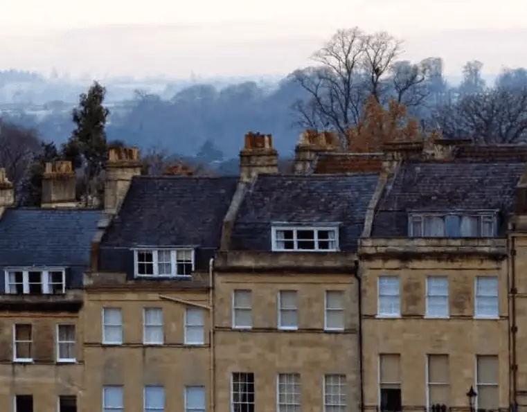 A view of a terrace of Georgian homes in Bath