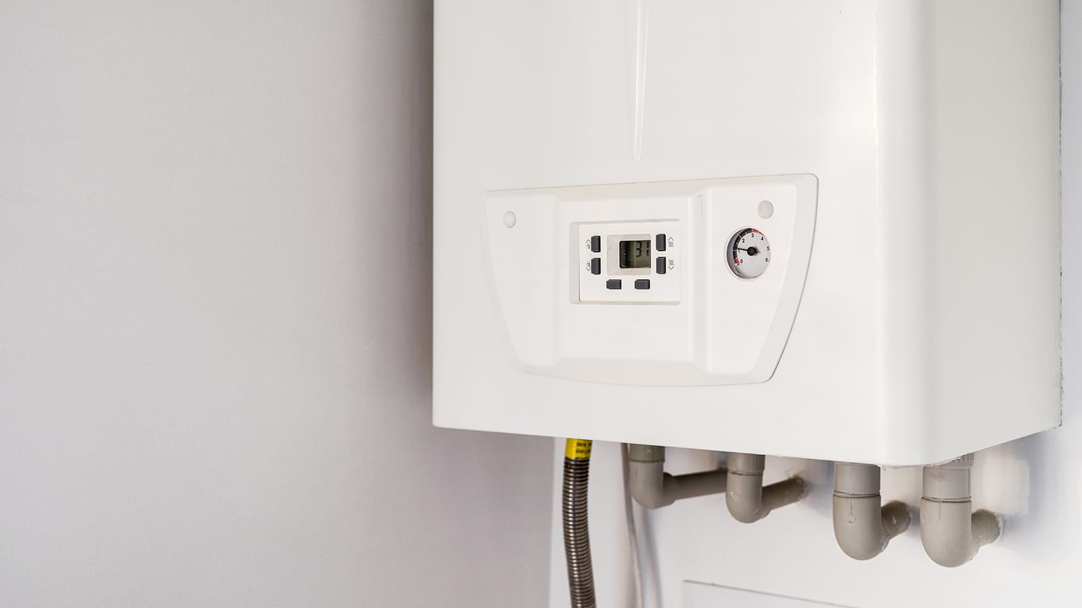Close up of a modern gas-fired domestic boiler