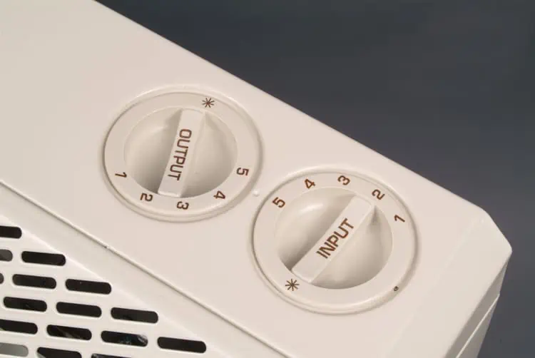 Close-up of night storage heater controls.