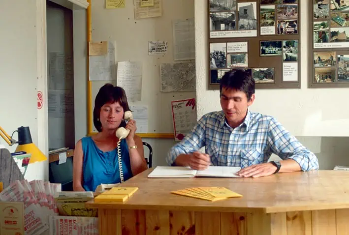 Receptionists in the office of the Urban Centre for Appropriate Technology - early 1980s.