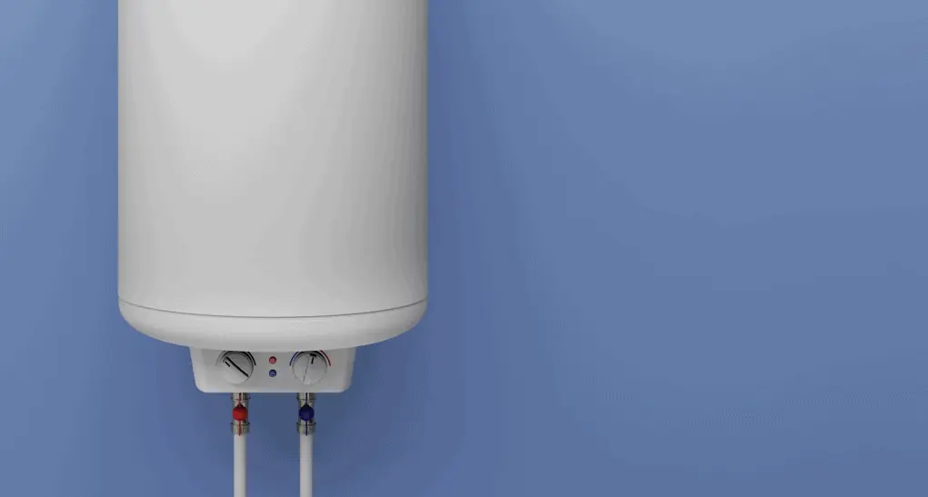 A domestic boiler against a plain blue background.