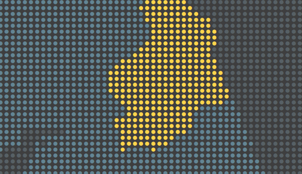 A map with some areas illuminated as if lights are on