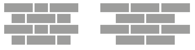 Diagram showing two types of brick pattern: long-short-long-short, and long-long-long.