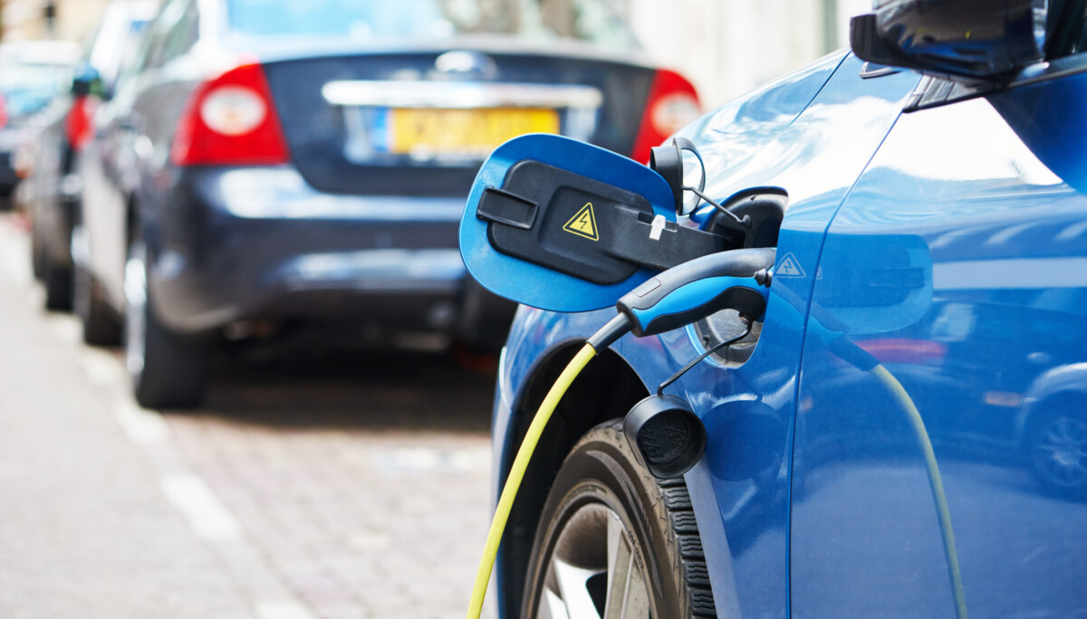 An electric car being charged.
