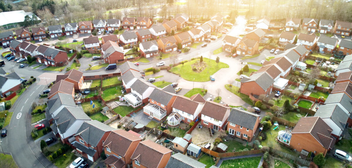 Aerial view of a new suburb in an English town.