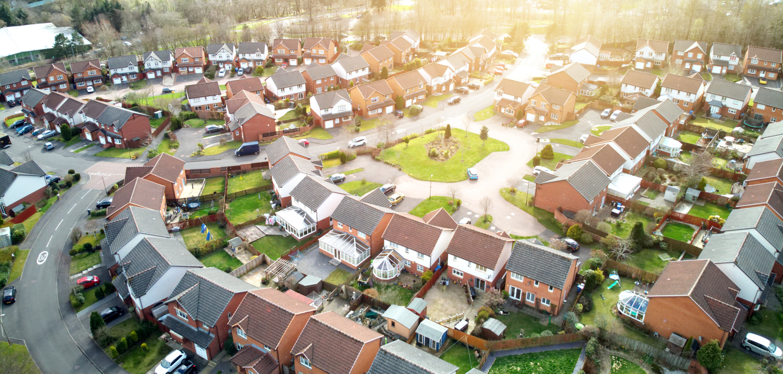 Aerial view of a new suburb in an English town.