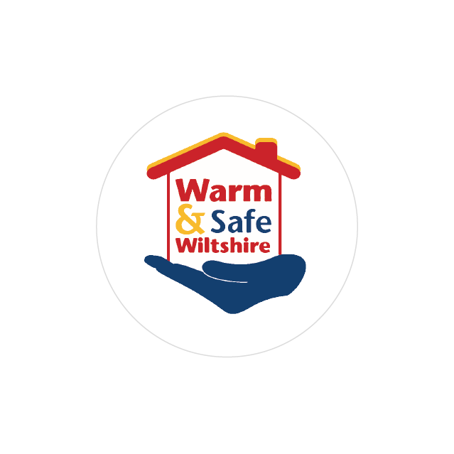 Logo of Warm & Safe Wiltshire showing a hand holding a house.