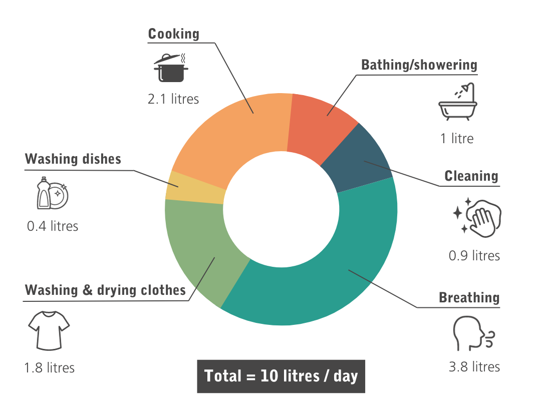 A pie chart breaking down the different sources of moist air in a home.