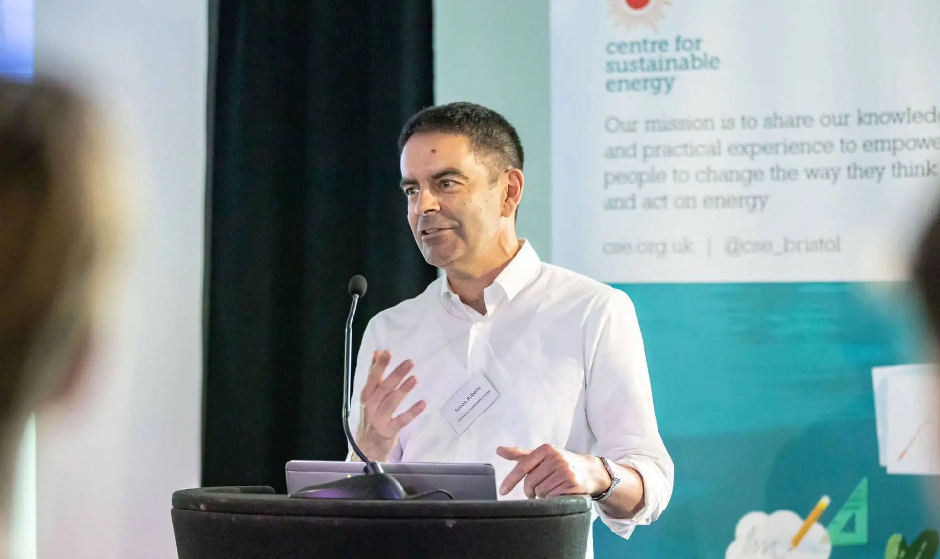 Simon Roberts, Chief Executive of the Centre for Sustainable Energy, speaking at the organisation's 40th anniversary event in 2019