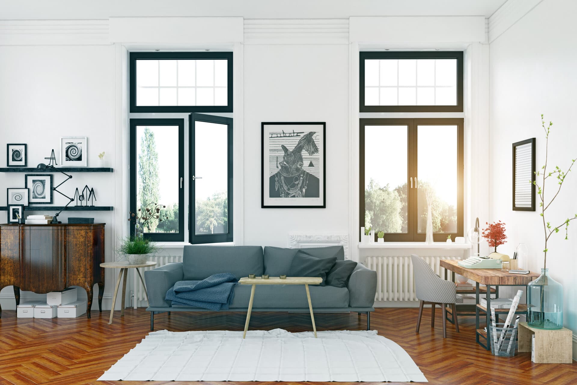 A pleasant home interior with open windows
