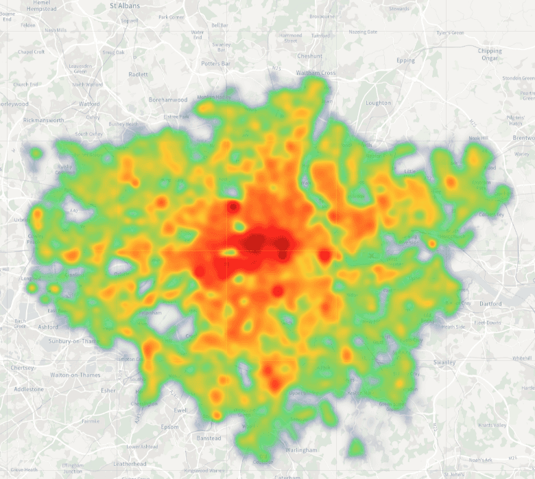 Image shows a heat map of the city of london
