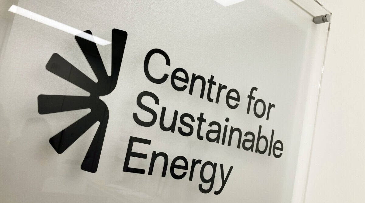 Wall-mounted sign with the logo for the Centre for Sustainable Energy