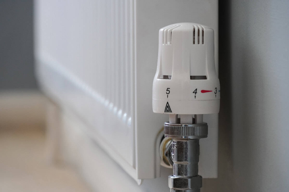 Close-up of a fully open radiator valve