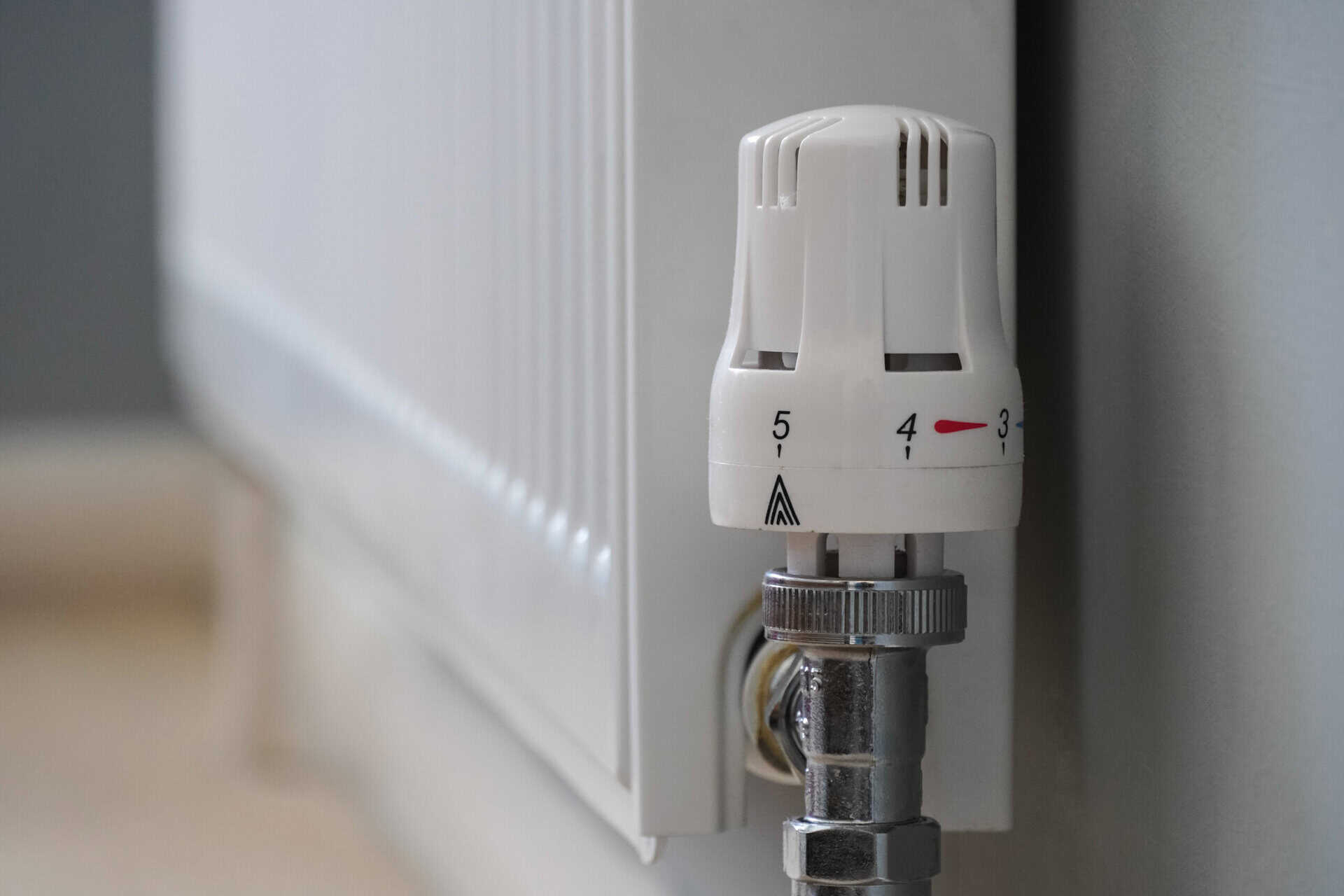 Close-up of a fully open radiator valve