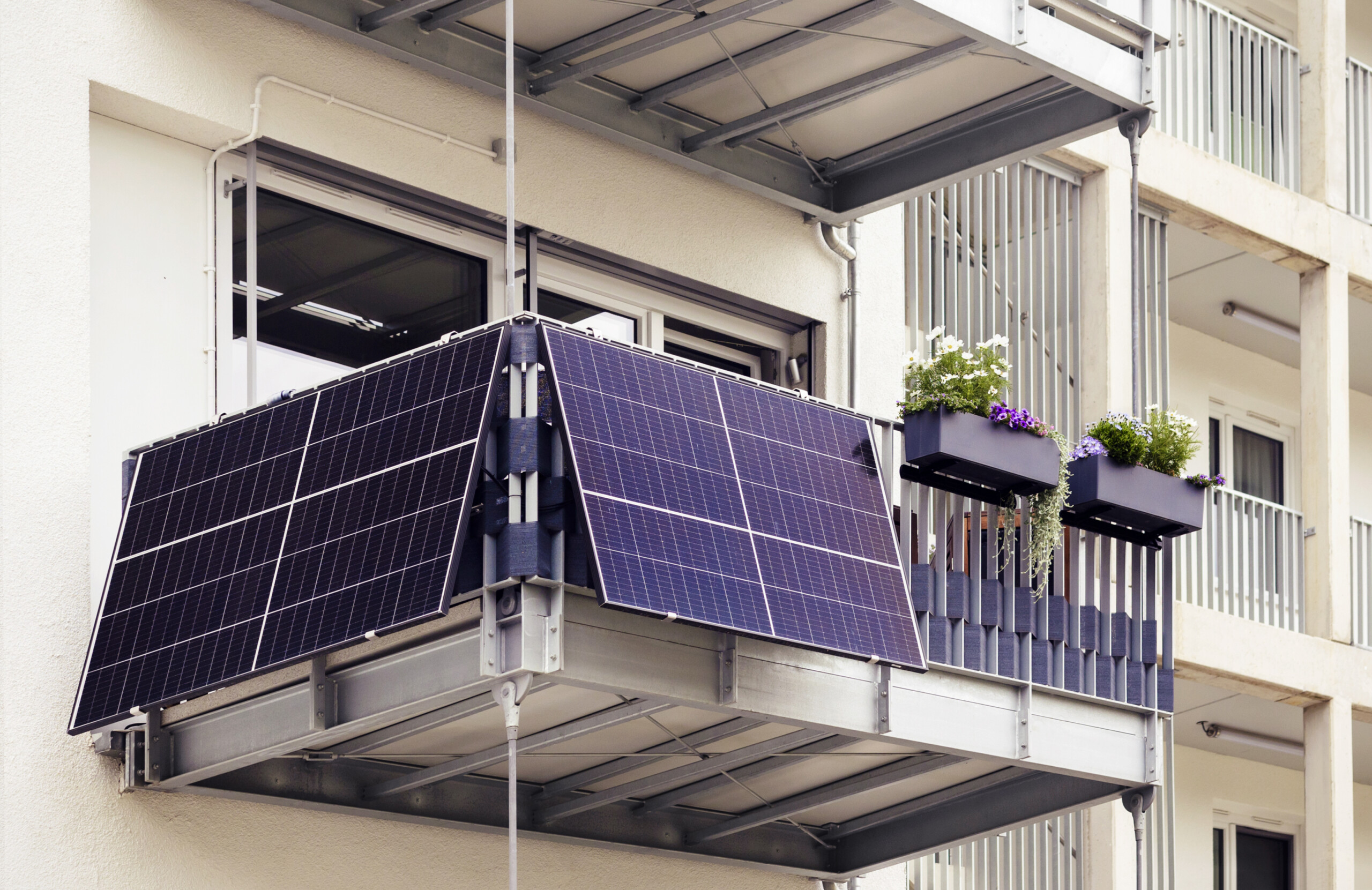 Solar panels attached to a balcony