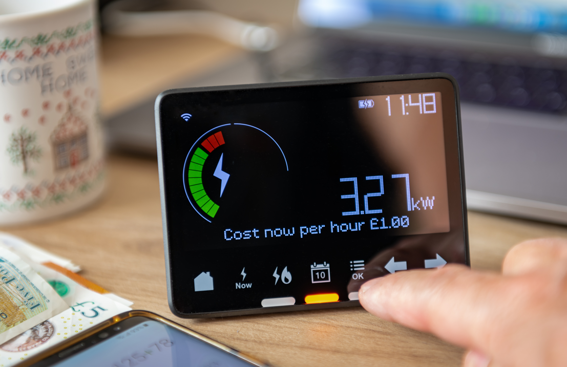 A person checks their energy use on their in-home display.