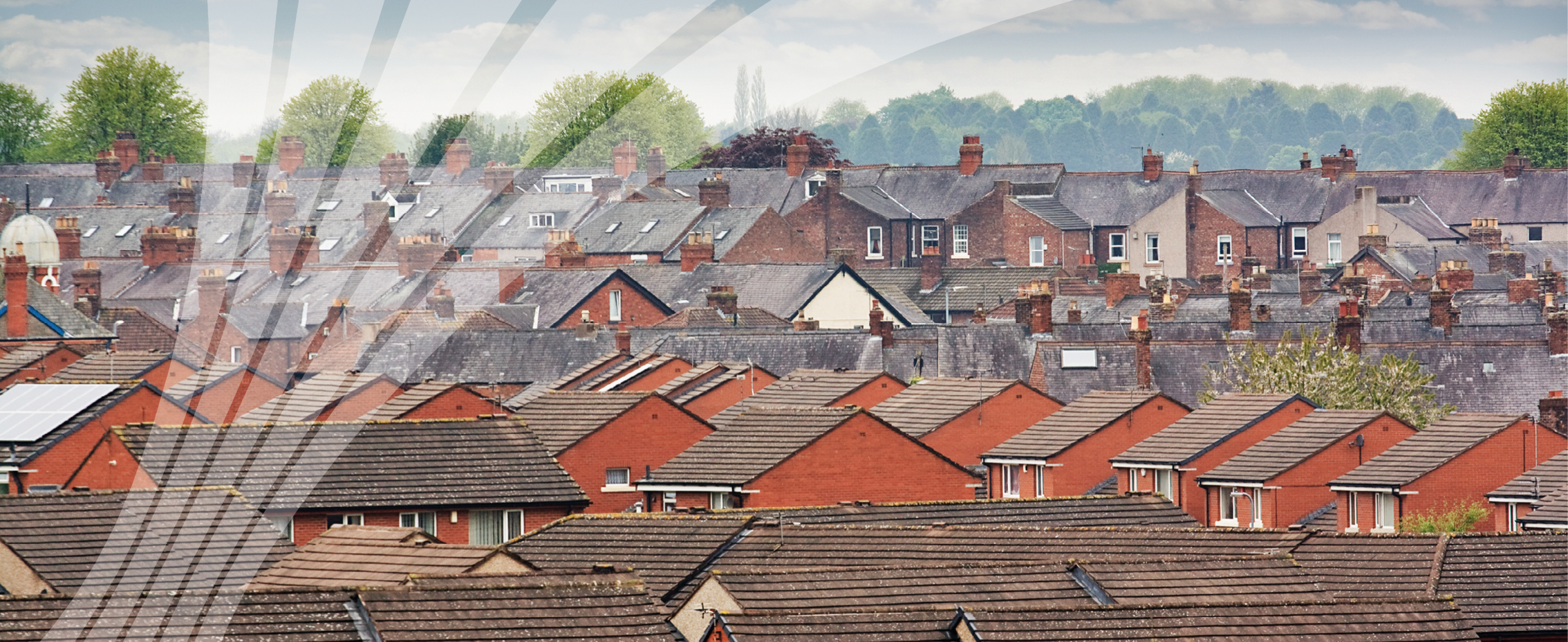 View over roofs of houses in an English town.